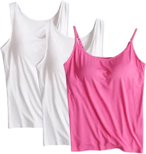 3PCS T-Shirt with Built-in Bra Women Workout Yoga Tank Tops Sleeveless Padded Bra Soft Comfy Camisole Athletic Shirts