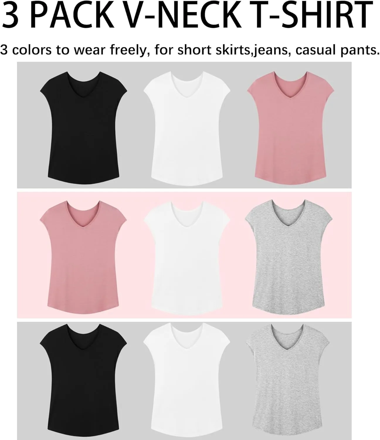 3PCS Womens Vneck Tshirts, Soft Womens T Shirts, Modal Spring Tops for Women2024