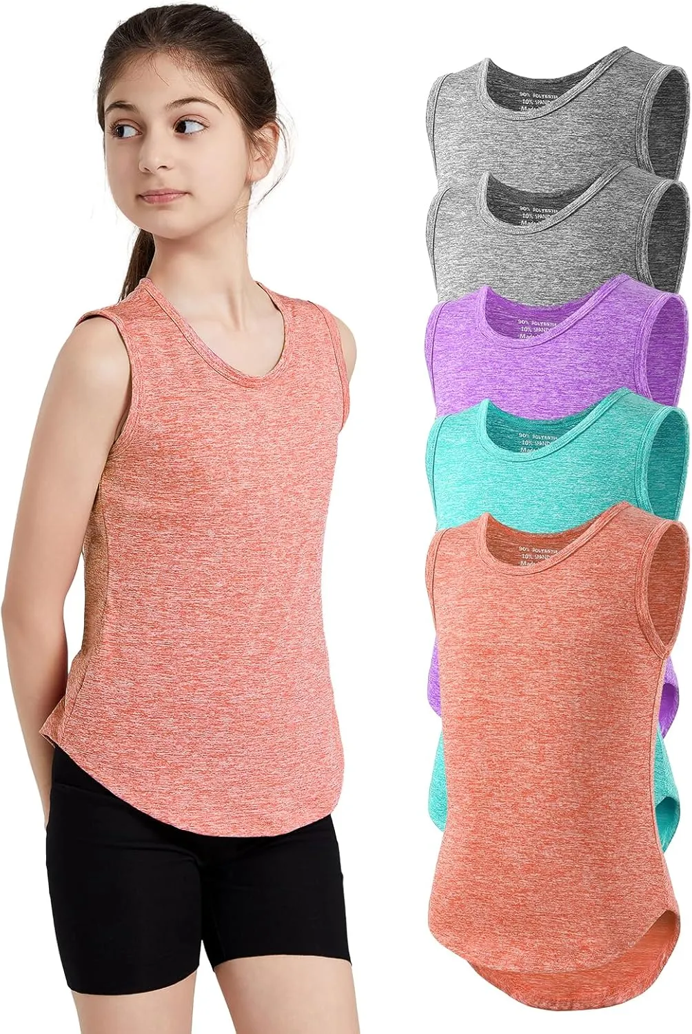 5 Pack Girls Tank Tops Quick Dry Sleeveless Girls Athletic Tank Tops for Yoga Running Dance Workout