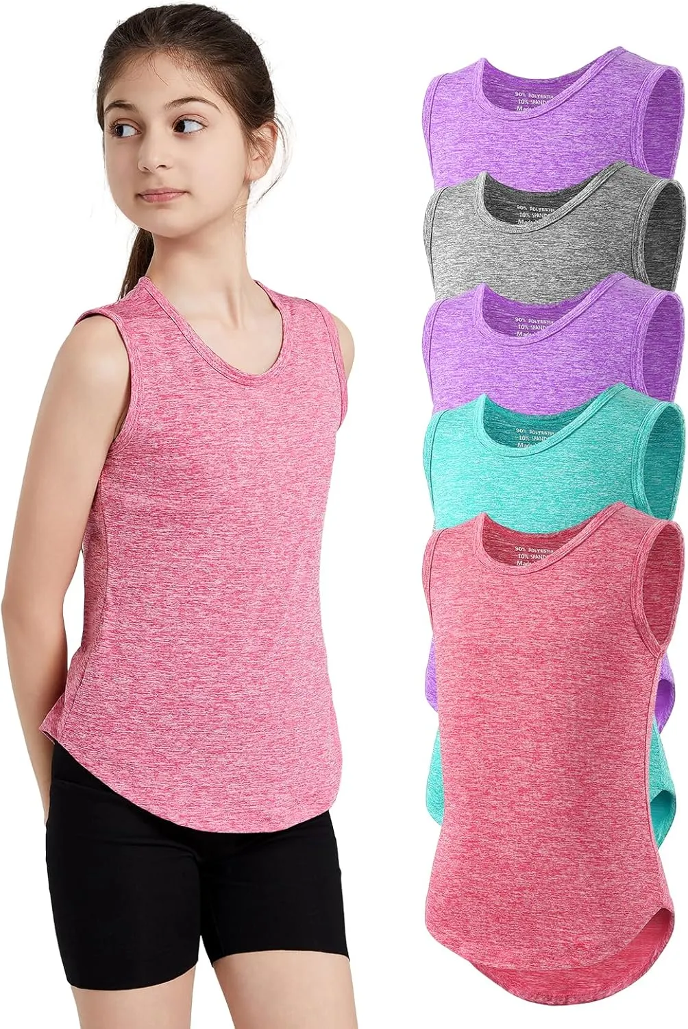 5 Pack Girls Tank Tops Quick Dry Sleeveless Girls Athletic Tank Tops for Yoga Running Dance Workout