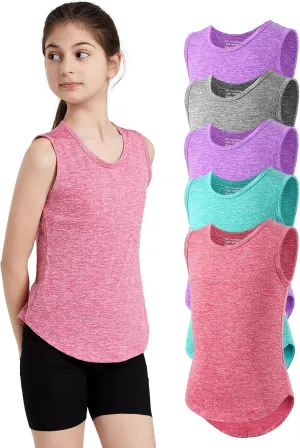5 Pack Girls Tank Tops Quick Dry Sleeveless Girls Athletic Tank Tops for Yoga Running Dance Workout
