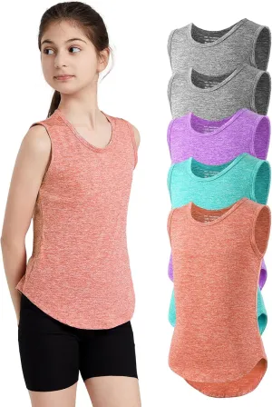 5 Pack Girls Tank Tops Quick Dry Sleeveless Girls Athletic Tank Tops for Yoga Running Dance Workout