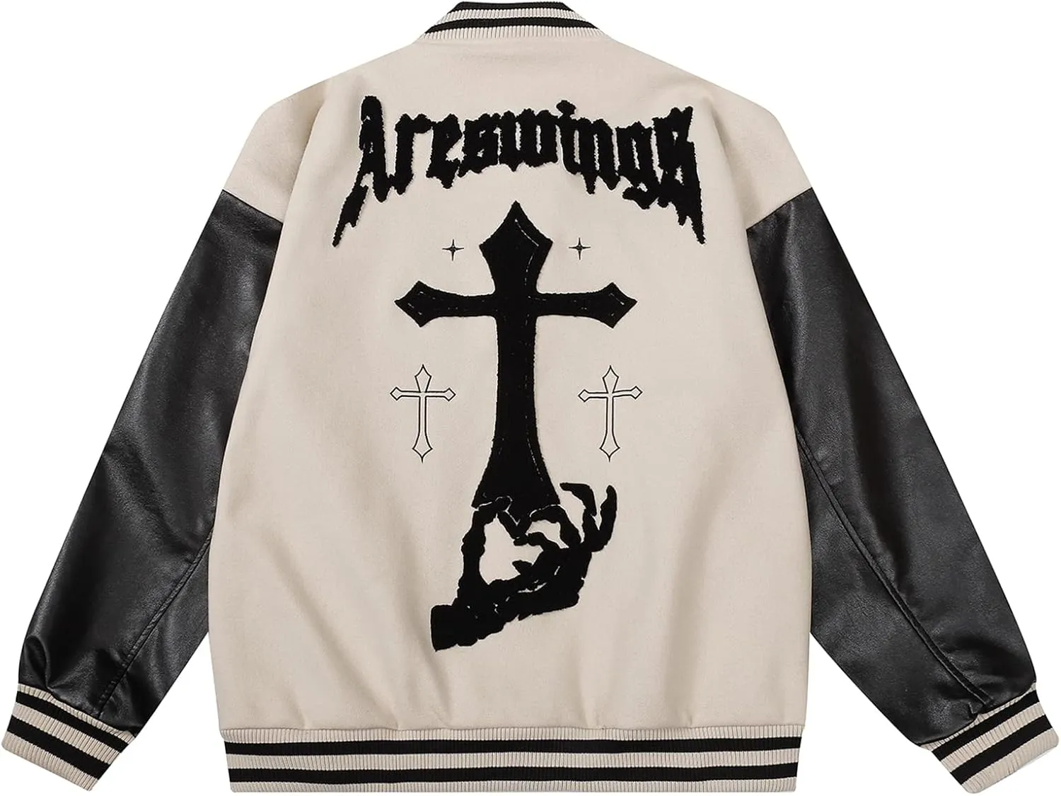 Aelfric Eden Men's Varsity Jackets Y2k Graphic Baseball Bomber Jacket Women Leather Cuff Letterman Jacket