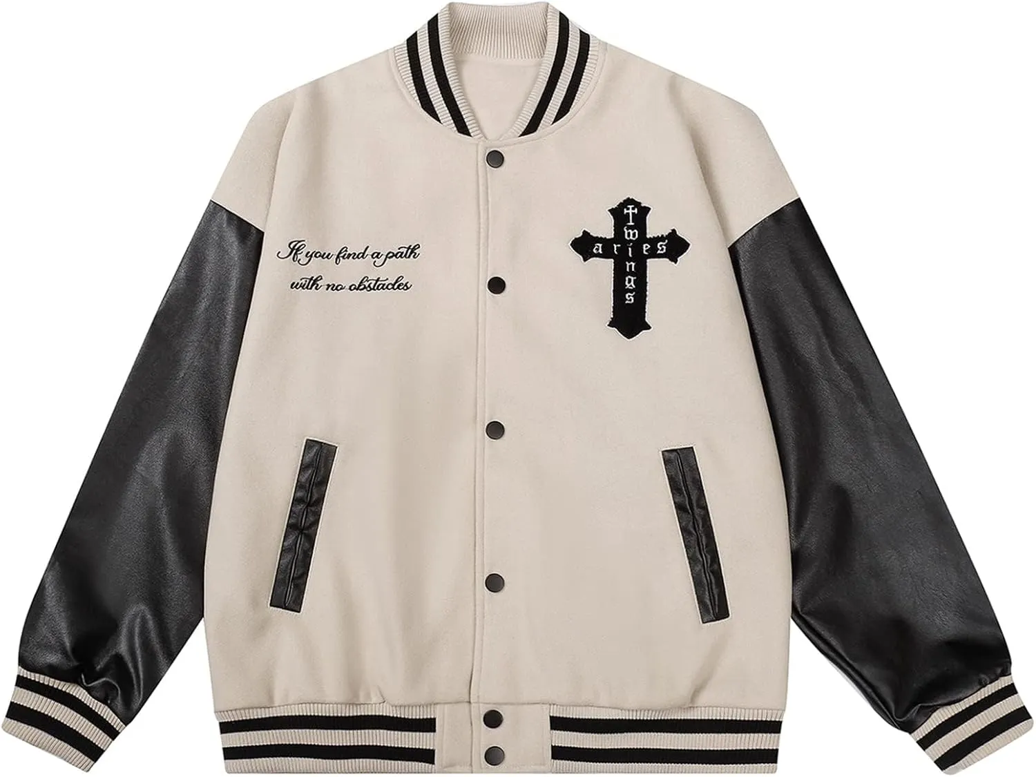 Aelfric Eden Men's Varsity Jackets Y2k Graphic Baseball Bomber Jacket Women Leather Cuff Letterman Jacket