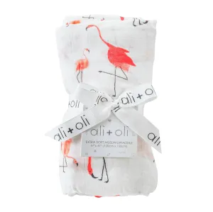 Ali   Oli Muslin Swaddle Blanket Flamingo