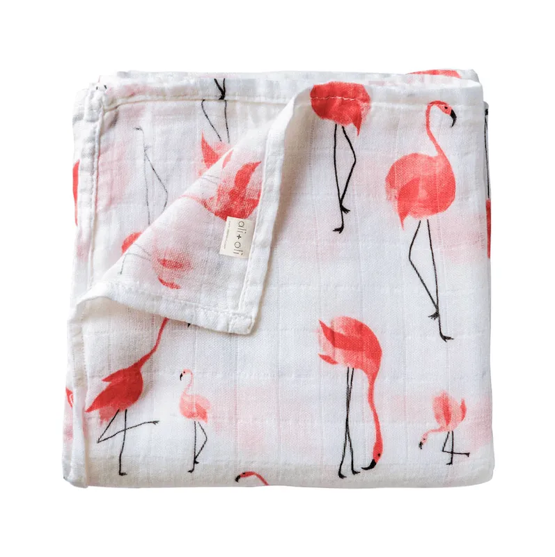 Ali   Oli Muslin Swaddle Blanket Flamingo