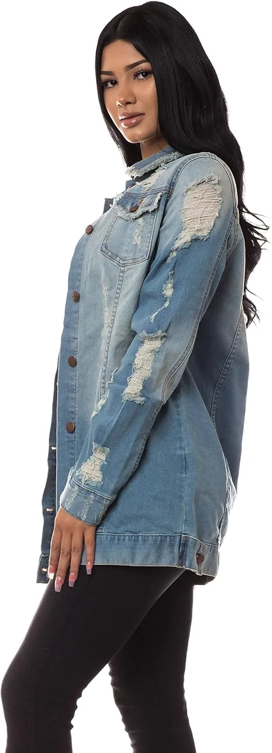 Aphrodite Denim Jacket for Women - Casual Fashion Stretch Button Down Stretch Trucker Jean Outwear