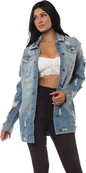 Aphrodite Denim Jacket for Women - Casual Fashion Stretch Button Down Stretch Trucker Jean Outwear