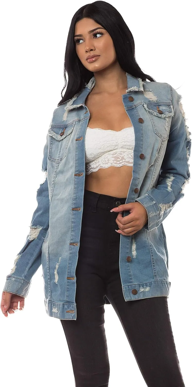 Aphrodite Denim Jacket for Women - Casual Fashion Stretch Button Down Stretch Trucker Jean Outwear