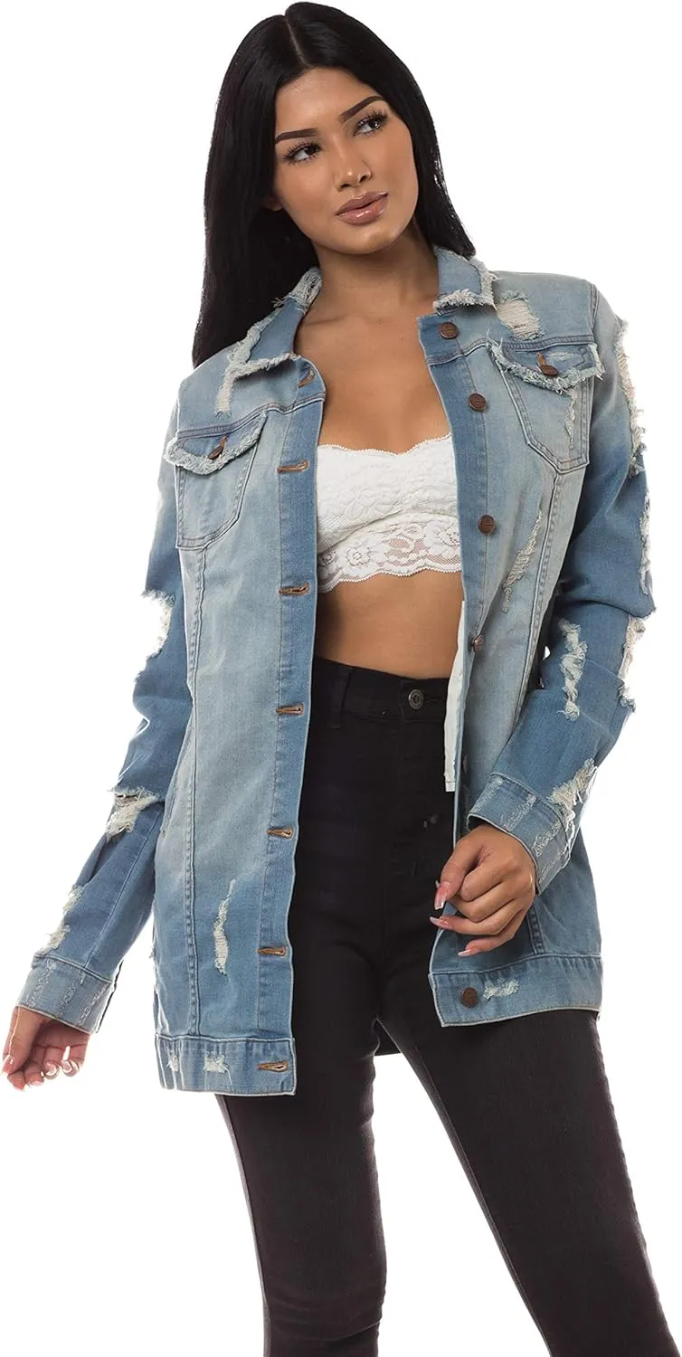Aphrodite Denim Jacket for Women - Casual Fashion Stretch Button Down Stretch Trucker Jean Outwear