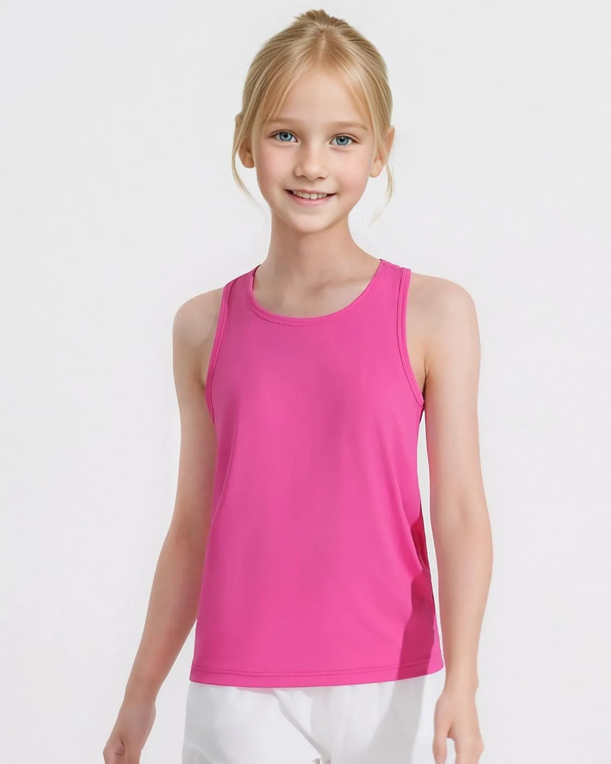 Auranso Girls Athletic Tank Tops 3 Pack UPF 50  Racerback Sleeveless Quick Dry Sports Dance Workout Tops