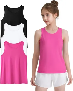 Auranso Girls Athletic Tank Tops 3 Pack UPF 50  Racerback Sleeveless Quick Dry Sports Dance Workout Tops