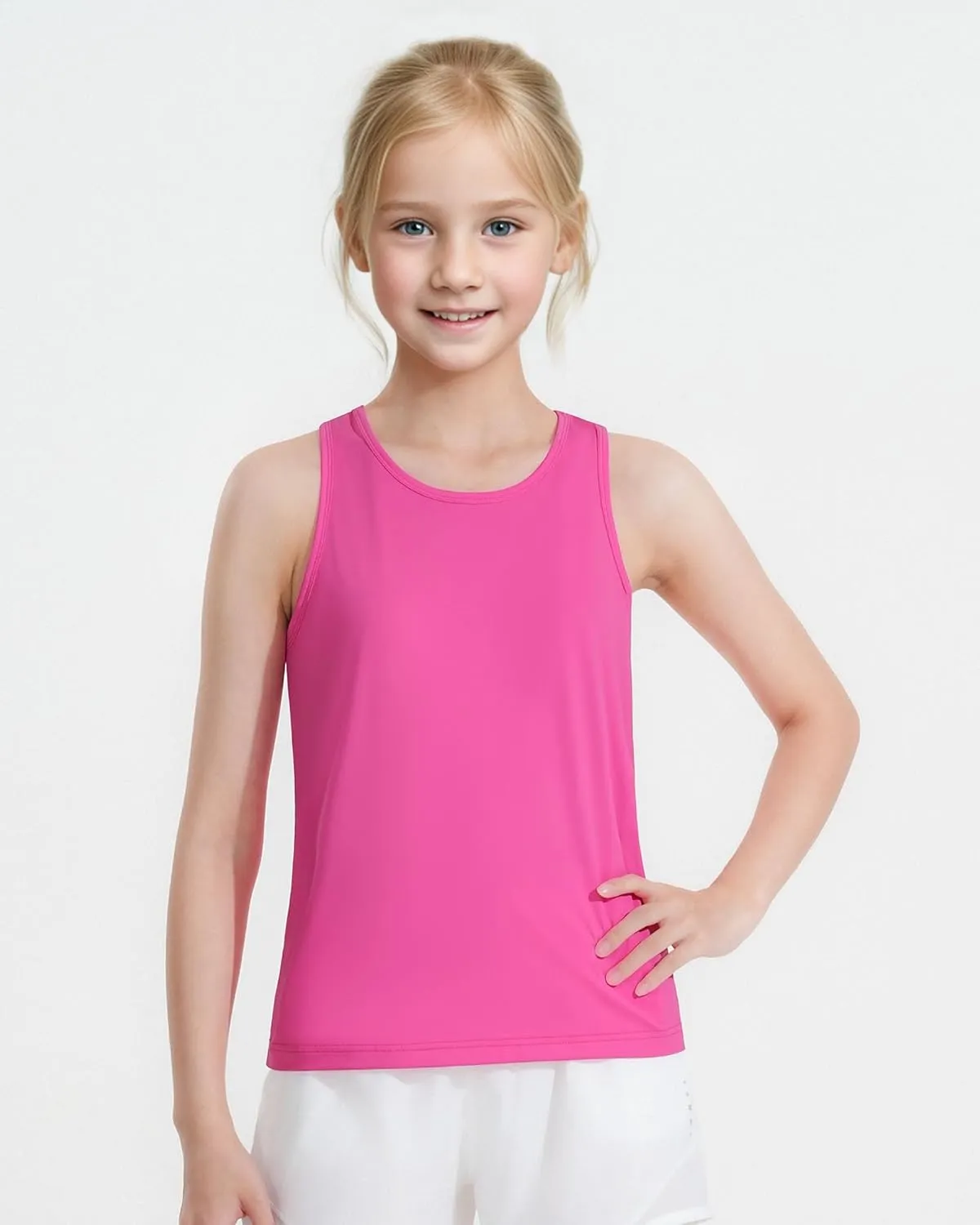 Auranso Girls Athletic Tank Tops 3 Pack UPF 50  Racerback Sleeveless Quick Dry Sports Dance Workout Tops