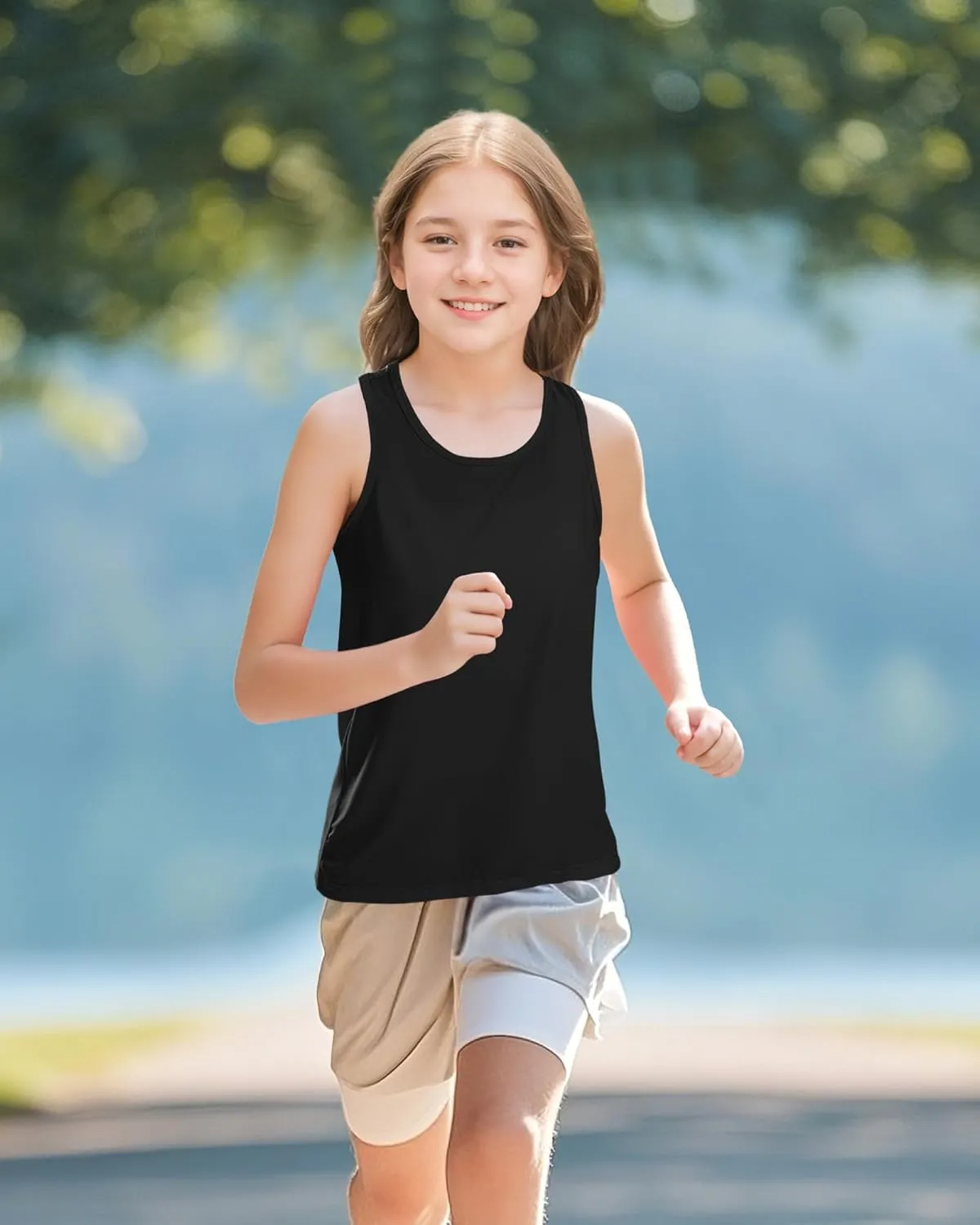 Auranso Girls Athletic Tank Tops 3 Pack UPF 50  Racerback Sleeveless Quick Dry Sports Dance Workout Tops