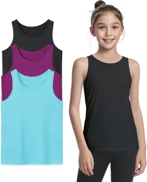Auranso Girls Tank Tops Athletic Sleeveless Racerback Quick Dry Dance Shirts 3 Pack