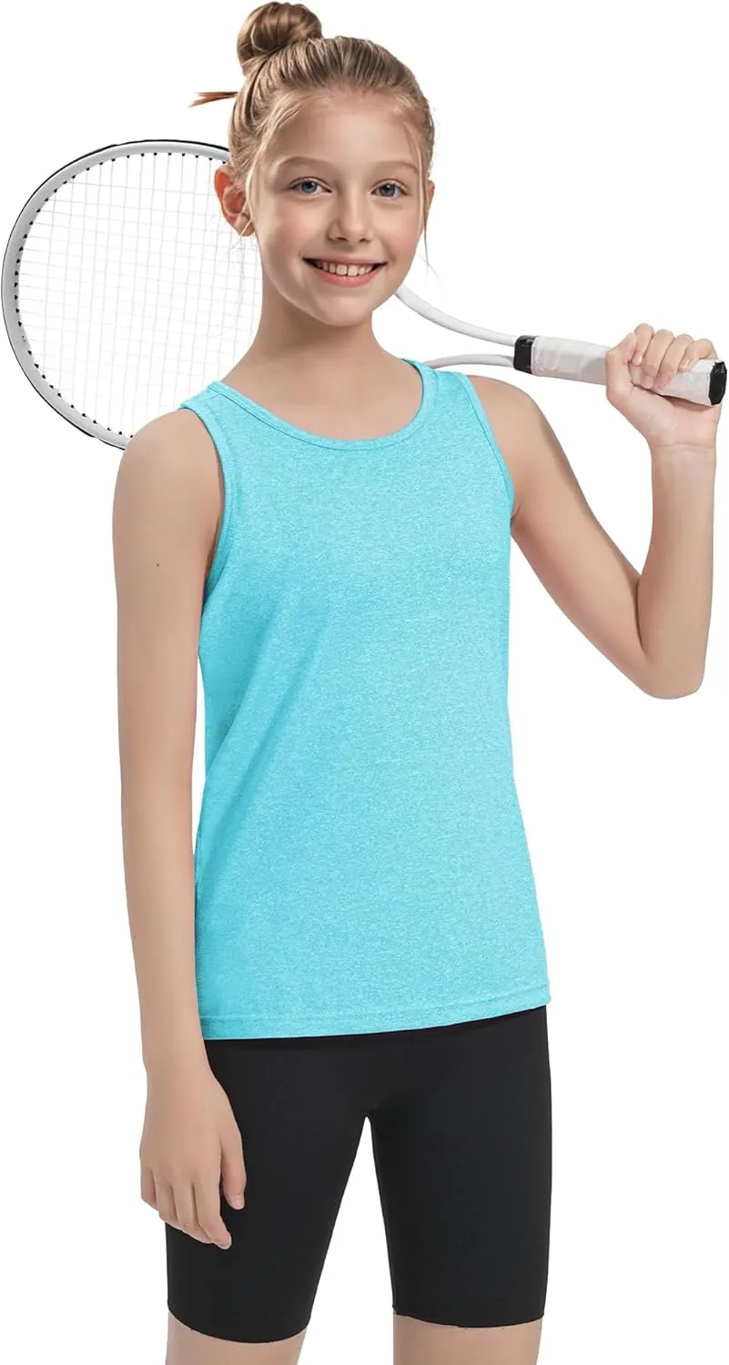 Auranso Girls Tank Tops Athletic Sleeveless Racerback Quick Dry Dance Shirts 3 Pack