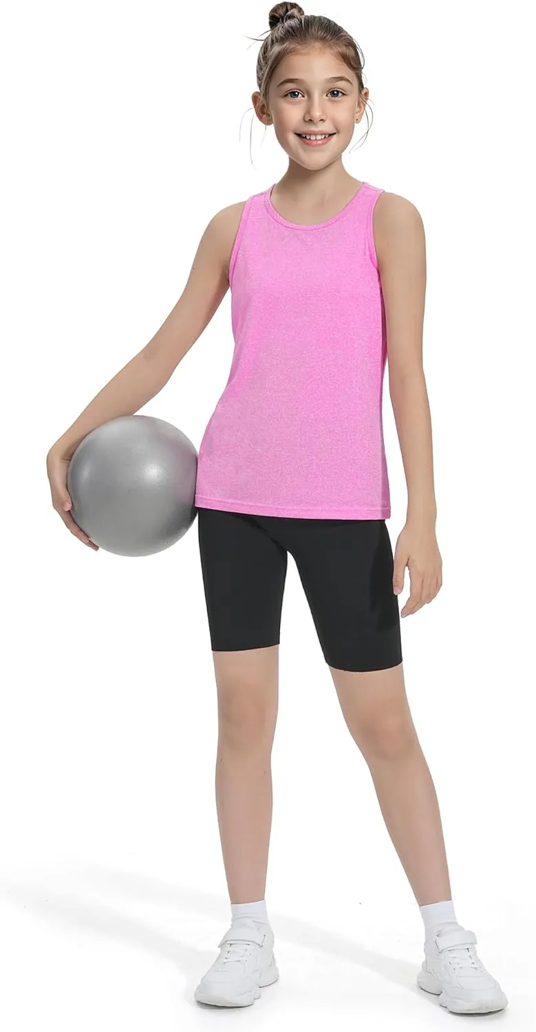Auranso Girls Tank Tops Athletic Sleeveless Racerback Quick Dry Dance Shirts 3 Pack