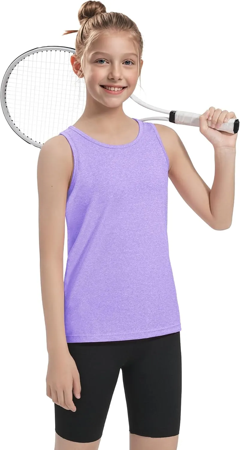Auranso Girls Tank Tops Athletic Sleeveless Racerback Quick Dry Dance Shirts 3 Pack