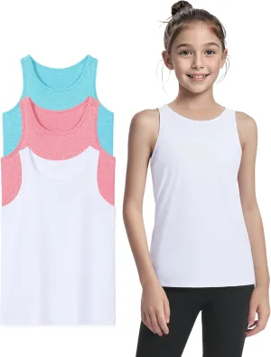 Auranso Girls Tank Tops Athletic Sleeveless Racerback Quick Dry Dance Shirts 3 Pack
