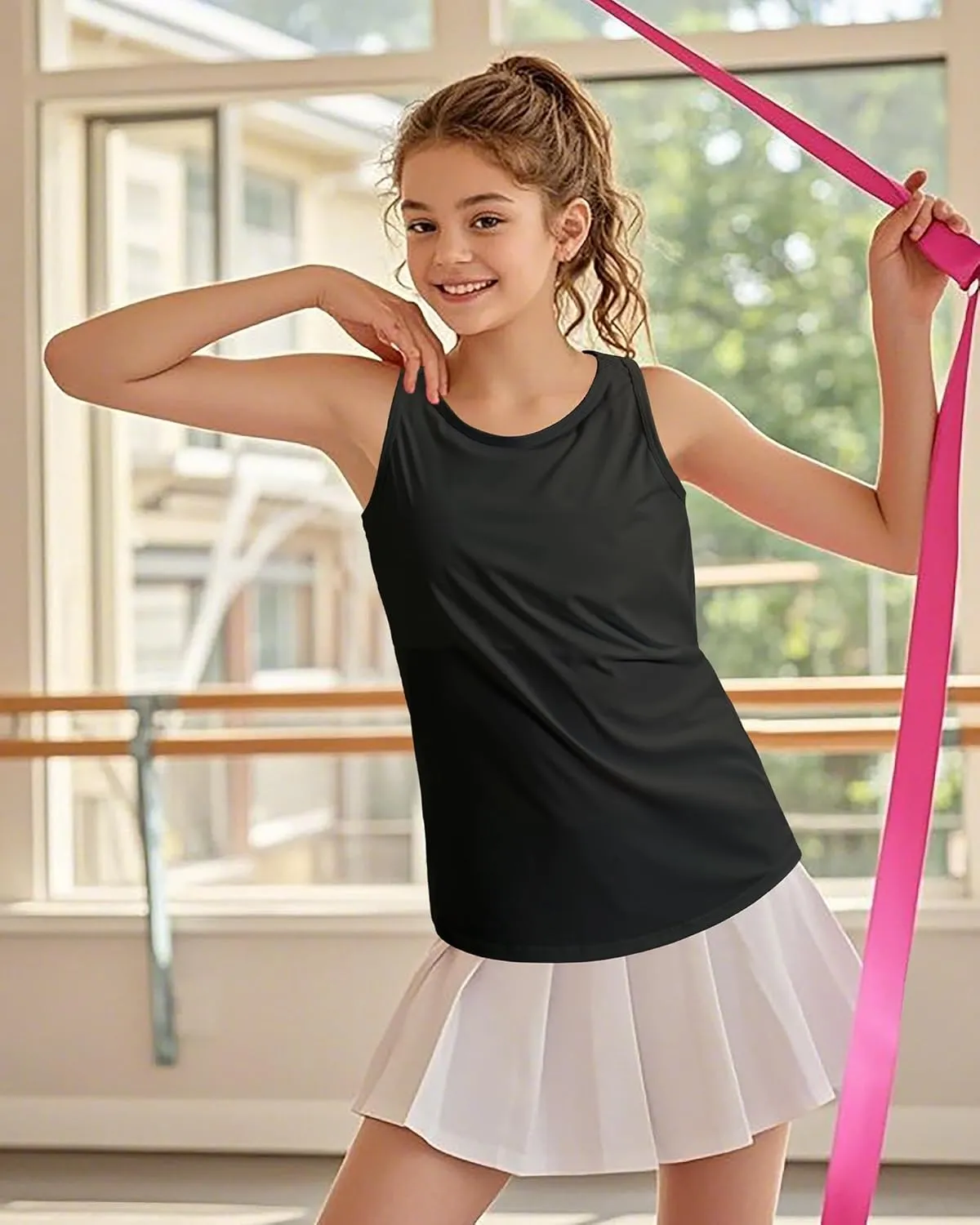 Auranso Girls Tank Tops Athletic Sleeveless Racerback Quick Dry Dance Shirts 3 Pack