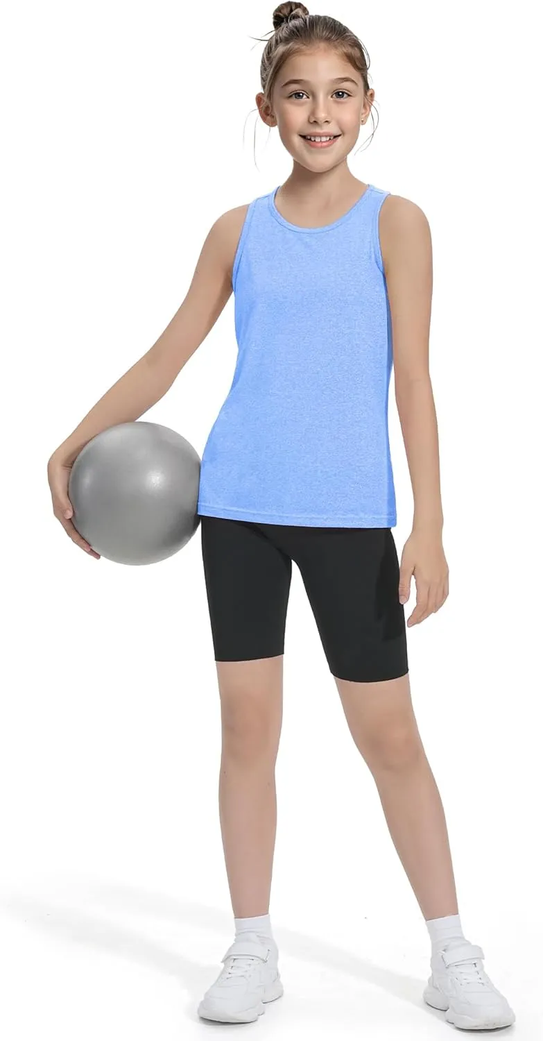 Auranso Girls Tank Tops Athletic Sleeveless Racerback Quick Dry Dance Shirts 3 Pack