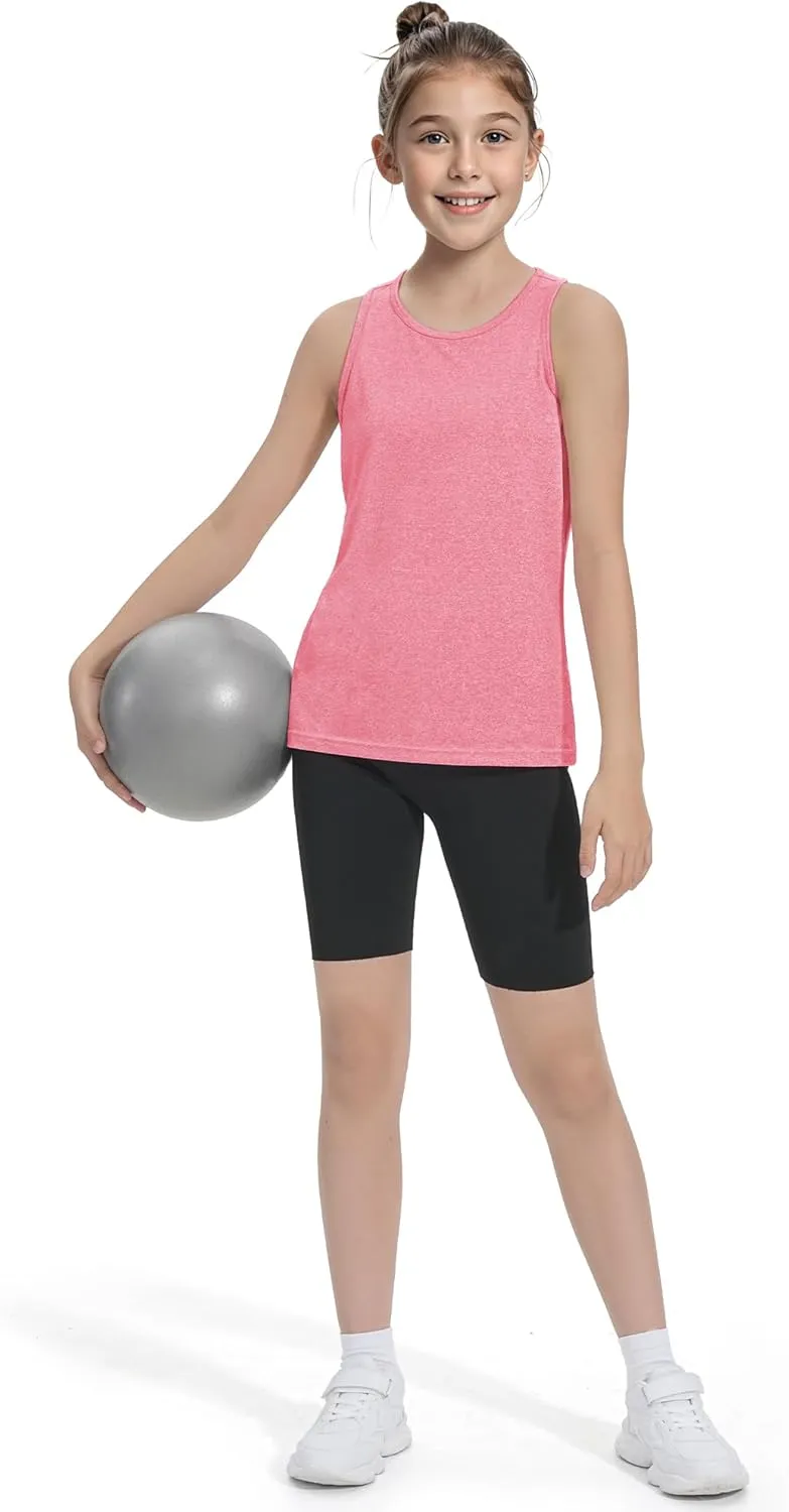 Auranso Girls Tank Tops Athletic Sleeveless Racerback Quick Dry Dance Shirts 3 Pack
