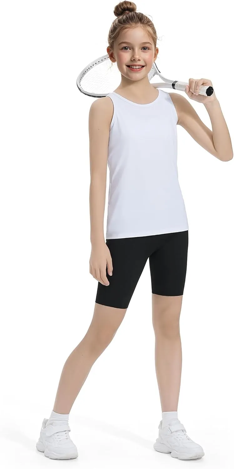 Auranso Girls Tank Tops Athletic Sleeveless Racerback Quick Dry Dance Shirts 3 Pack