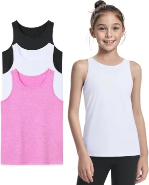 Auranso Girls Tank Tops Athletic Sleeveless Racerback Quick Dry Dance Shirts 3 Pack