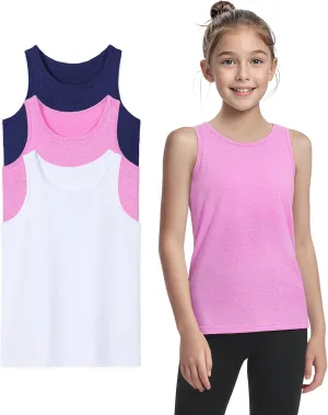Auranso Girls Tank Tops Athletic Sleeveless Racerback Quick Dry Dance Shirts 3 Pack