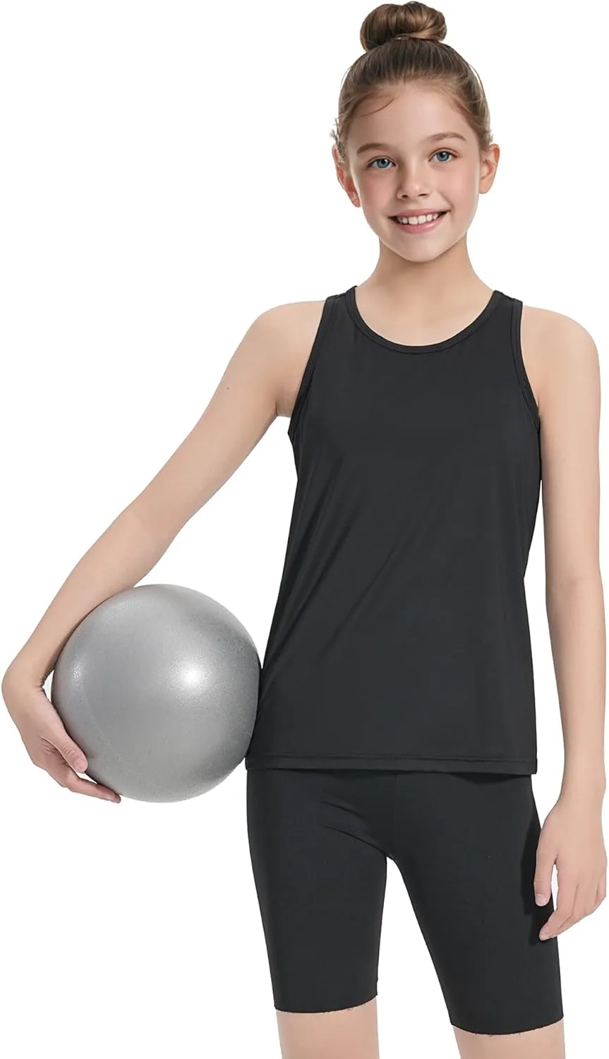 Auranso Girls Tank Tops Athletic Sleeveless Racerback Quick Dry Dance Shirts 3 Pack