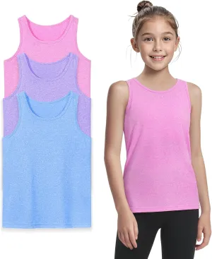 Auranso Girls Tank Tops Athletic Sleeveless Racerback Quick Dry Dance Shirts 3 Pack