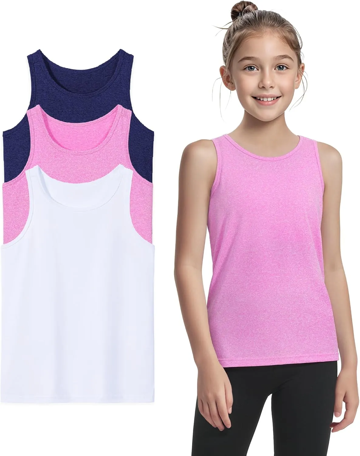 Auranso Girls Tank Tops Athletic Sleeveless Racerback Quick Dry Dance Shirts 3 Pack