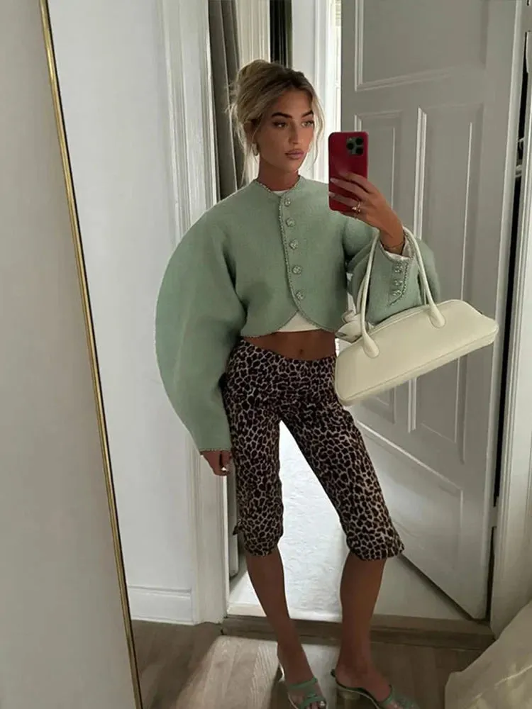 Back To School Joskaa Elegant Solid Single Breasted Crop Coat Women Fashion Round Collar Long Sleeves Casual Jacket 2024 Autumn Lady Commute Outerwear