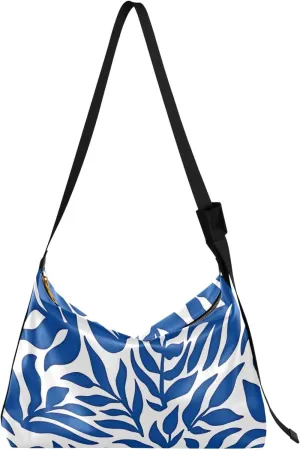 Blue Matisse Plants Minimal Leather Hobo Handbags Women Large Crossbody Purses Pattern Leaf Print Shoulder Purse