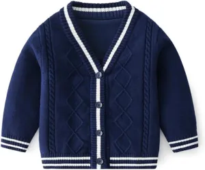Boys Girls School Uniform Cardigan Sweater Soft Cotton V-Neck Soft Cotton Knit Outerwear