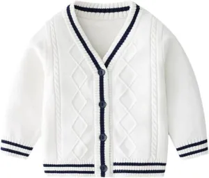 Boys Girls School Uniform Cardigan Sweater Soft Cotton V-Neck Soft Cotton Knit Outerwear