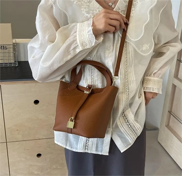 Bucket bag soft leather handbags versatile underarm Purses adjustable shoulder strap