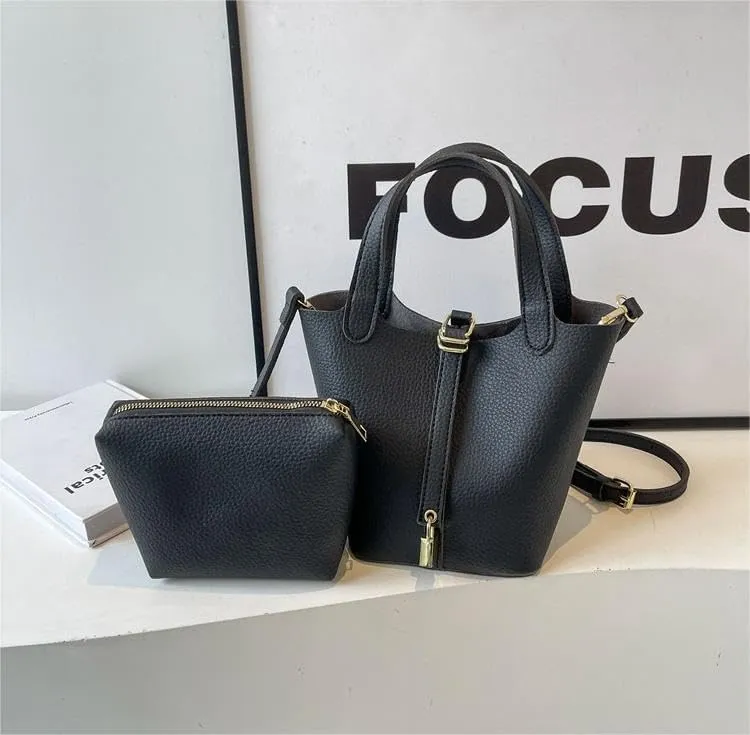 Bucket bag soft leather handbags versatile underarm Purses adjustable shoulder strap