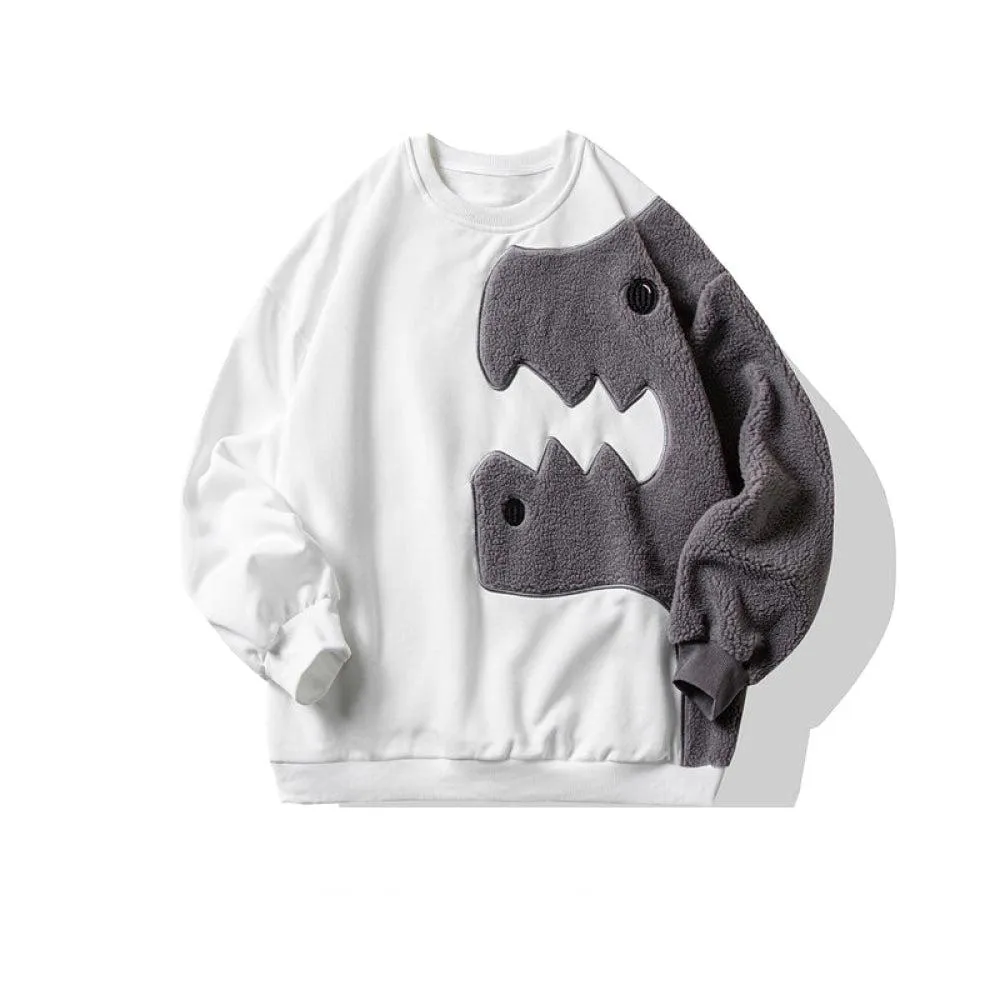 Cartoon Lamb Wool Stitching Round Neck Sweater