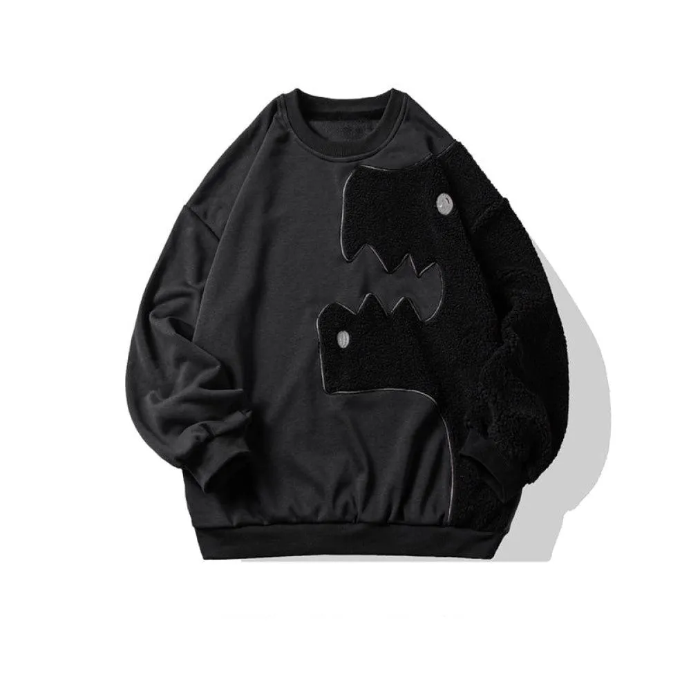 Cartoon Lamb Wool Stitching Round Neck Sweater