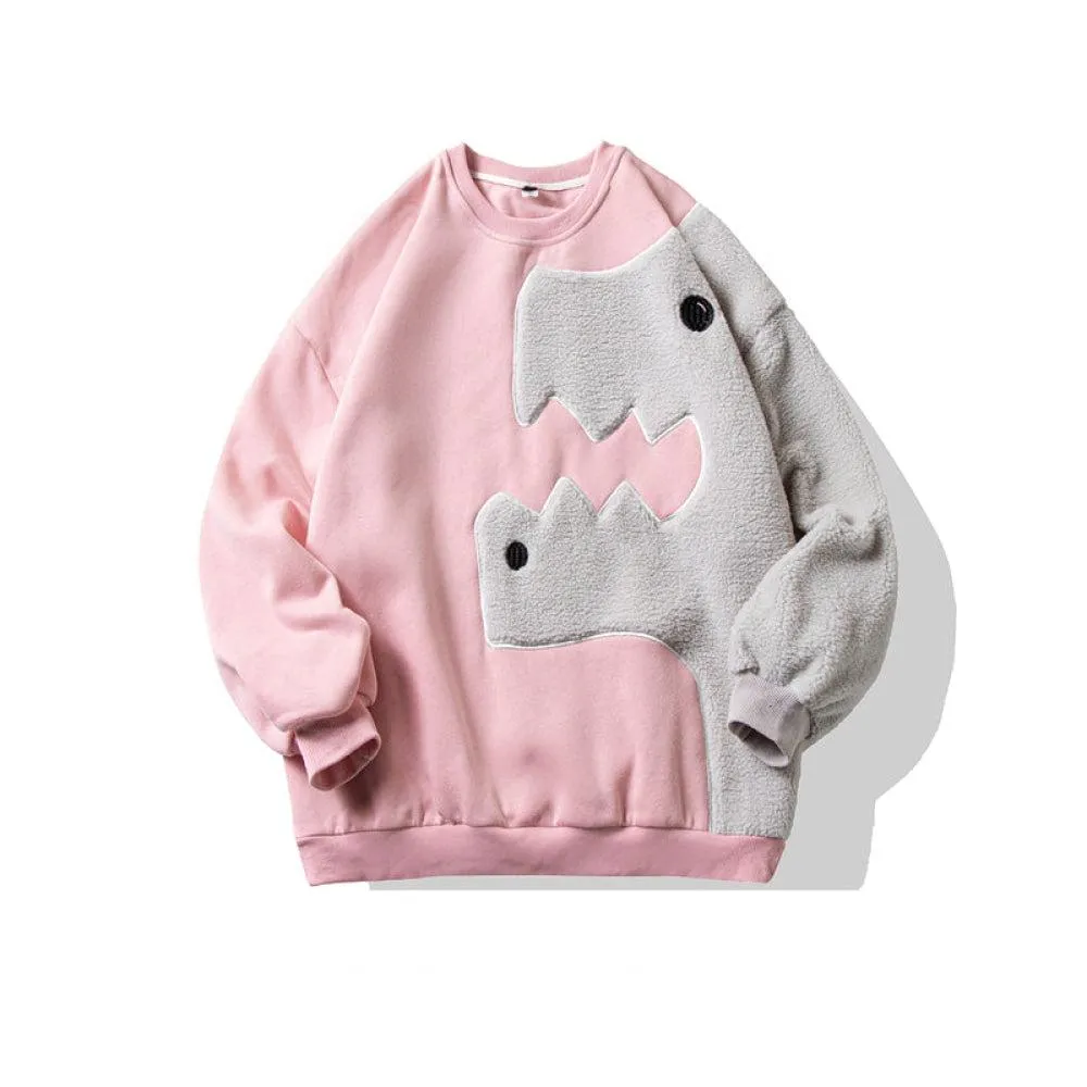Cartoon Lamb Wool Stitching Round Neck Sweater