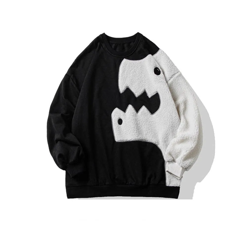 Cartoon Lamb Wool Stitching Round Neck Sweater