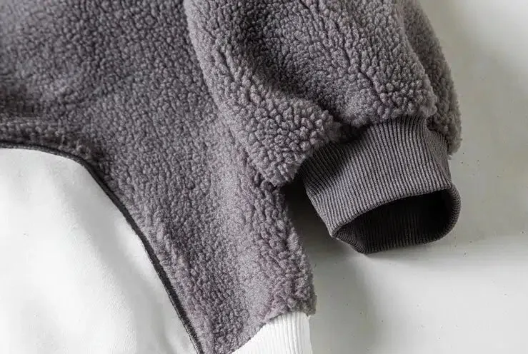 Cartoon Lamb Wool Stitching Round Neck Sweater