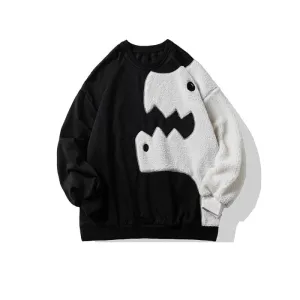 Cartoon Lamb Wool Stitching Round Neck Sweater