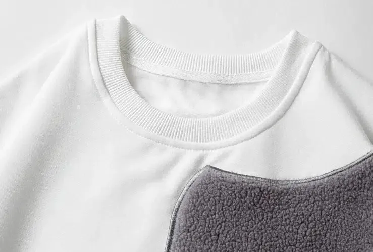 Cartoon Lamb Wool Stitching Round Neck Sweater