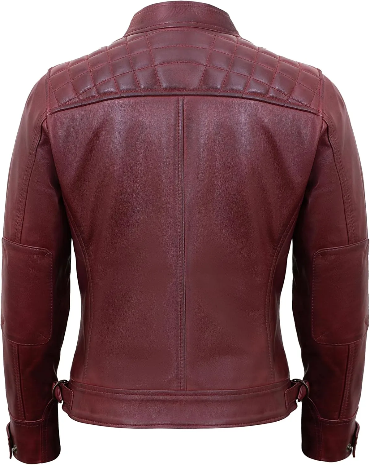 Casual Outerwear Real Lambskin Motorcycle Jackets Womens- Classic Biker Style Stand Collar Leather Jacket Women