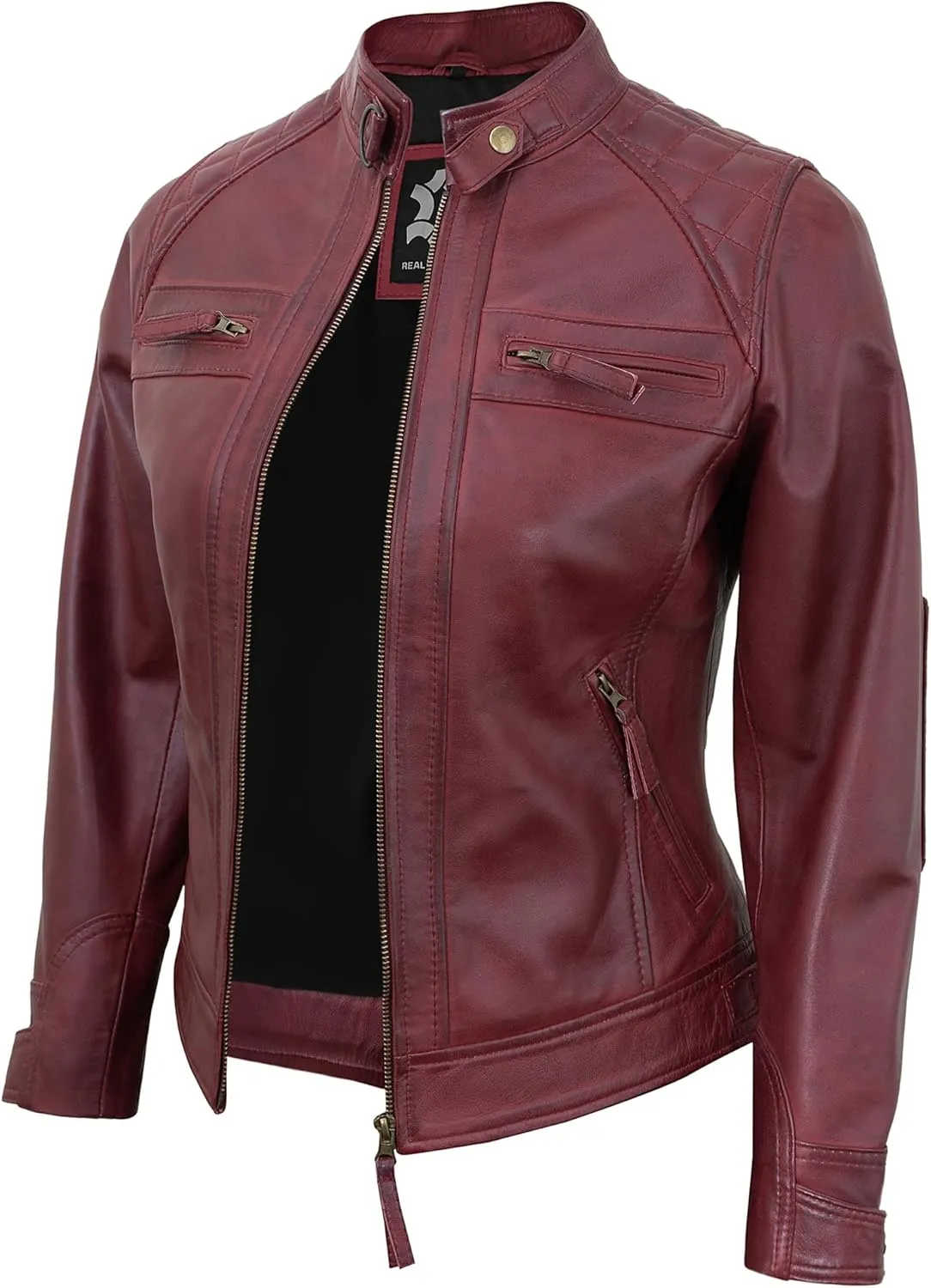 Casual Outerwear Real Lambskin Motorcycle Jackets Womens- Classic Biker Style Stand Collar Leather Jacket Women