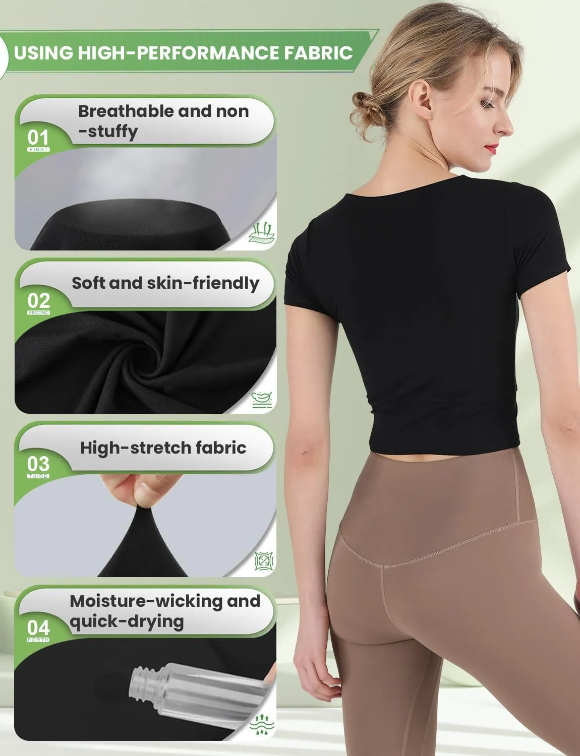 CHAMWEY Womens Workout T-Shirt Cropped Tops Crewneck Moisture Wicking Quick Dry Slim fit