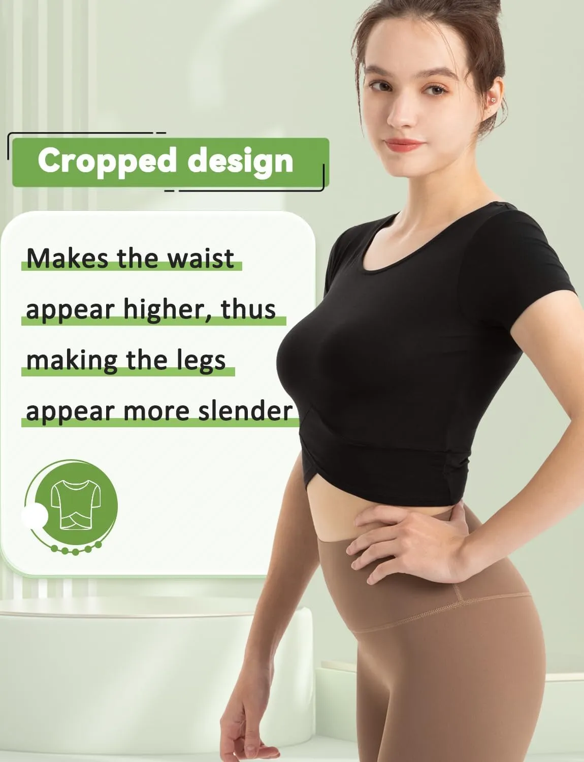 CHAMWEY Womens Workout T-Shirt Cropped Tops Crewneck Moisture Wicking Quick Dry Slim fit