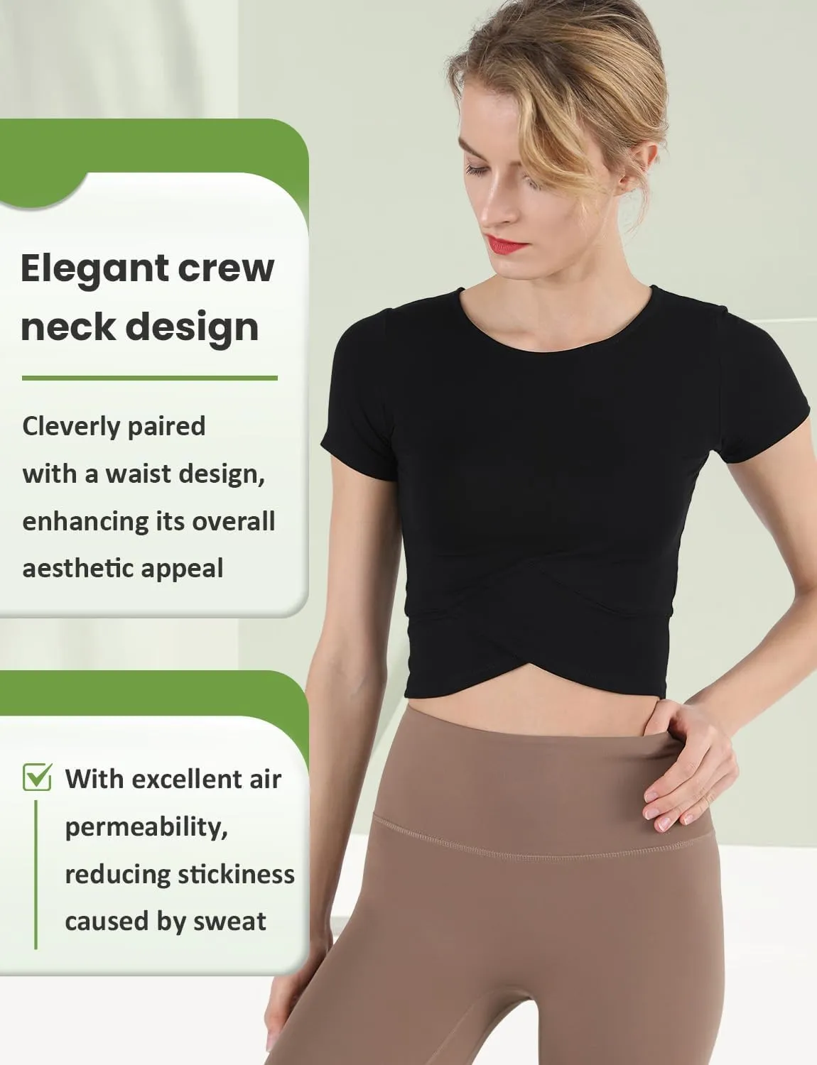 CHAMWEY Womens Workout T-Shirt Cropped Tops Crewneck Moisture Wicking Quick Dry Slim fit